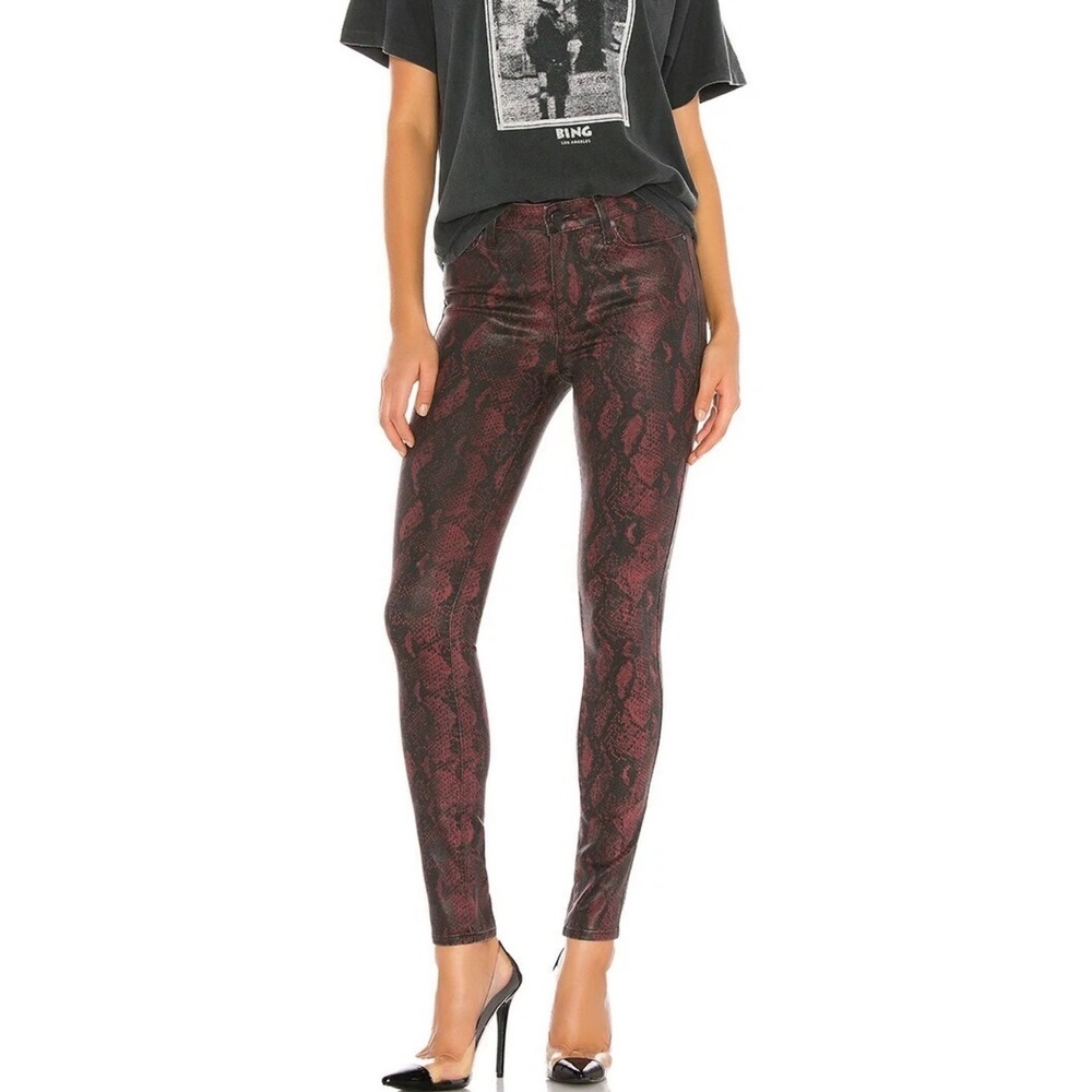 Paige Hoxton Ankle Skinny Jeans Red Black Snakeskin Coated Denim Size 28 NWT